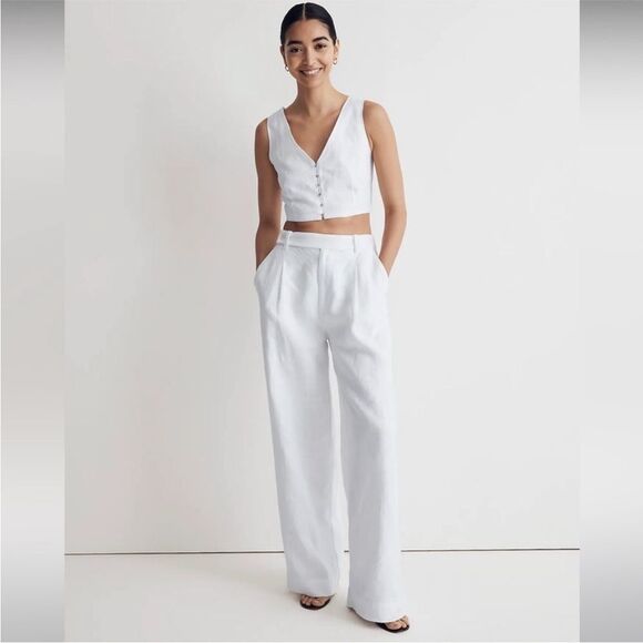 Madewell NWT Harlow Wide-Leg Pant in 100% Linen Size 00 in Eyelet White - Picture 2 of 10
